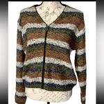 Vintage Hand Knit Open Front Cardigan Sweater With Zipper Detailing + Stripes Brown Size M Photo 2