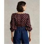 Ralph Lauren Polo  Block-Print Linen‎ Button-Front Top Size 12 Photo 1