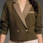 Anthropologie Dolan Plaid Contrast Cropped Blazer Jacket Green Size Large Photo 0