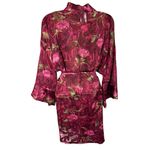 Vintage Y2K Sophia by Delicates Satin Belted Robe Floral Jacquard Burgundy L Red Size L Photo 1