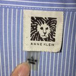 Anne Klein Women’s Blue White Striped V-Neck Button-Up Long Sleeve Shirt Photo 4