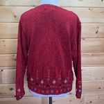 Icelandic Designs Embroidered Button Up Cardigan Silk Rayon Sweater Size Large Red Photo 4