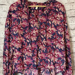 Pilcro Anthropologie Lucille Peasant Blouse Blue Pink Paisley M Floral Boho Photo 0