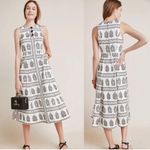 Anthropologie Anthropolgie Woodblock Midi Dress Size 0 Fit N Flare Sleeveless Cotton Photo 1