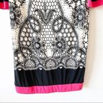 Eliza J  Long Sleeve Black and White Geometric Print Dress Hot Pink Trim Size 2‎ Photo 5