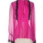 The Kooples  Fuchsia and black Silk Lace Blouse, Small, New Photo 0