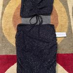 NWT Black Glitter Sparkly Two Piece Matching Set Crop Top Ruched Mini Skirt S Photo 0