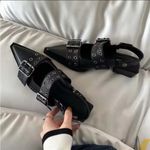 Mary Jane Shoes Pointed Toe Buckle Strap Slingback Pumps Y2k Low Heel Photo 0