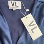 NEW Virgo’s Lounge Gabrielle Dress Navy Blue Wrap Ruffle Fringe Satin Size US 8 Photo 4