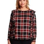 Jessica Simpson Plaid Ruffle Top in Tawny Port , Black/Red Size L New w/Tag Photo 0