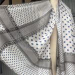 Vintage Sheer Blue Polka Dot Scarf Black Lace Border 70x42 Oversized Wrap Photo 7