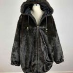 Charles Klein Hooded Reversible Faux Fur / Silk Coat Size 3X Black Photo 5