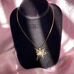 NEW Y2K Gold Butterfly Cubic Zirconia Herringbone Flat Chain Pendant Necklace Photo 0