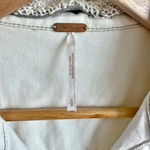 Free People  | Knit Hooded Denim Jean Jacket White Gray Mixed Distressed | Small Photo 5