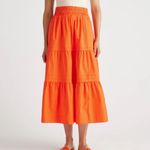 Quince NWT  100% Organic Cotton Poplin Tiered midi Maxi Skirt Vermillion Red XS Photo 5