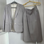 Vintage Linen Blend Skirt Suit Set Blazer Career Wear Made in Poland 6 Gray Photo 0
