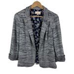 Skies Are Blue  Striped Knit Blazer Small Grey Jacket Floral Lined Stretch Office Photo 0