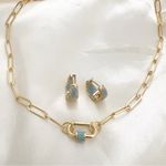 18K Gold Plated Rhinestone Carabiner Necklace Titanium Steal Womens Jewelry Photo 2