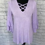 Blue Rain v-neck criss cross straps flare layered sleeve Flowy bottom sz S Photo 0