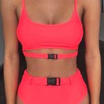 New Neon Pink Buckle 2 Piece Bikini Size L Photo 0