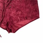 Anthropologie Honey Punch Burgundy Red Faux Suede Lace-Up Mini Shorts Western Boho M Photo 4