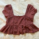 American Eagle  Outfitters Top Maroon Lace Crop Ruched Tie Front Ruffled Hem Photo 0