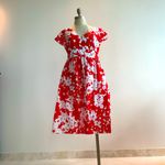 Liz Claiborne Fun Vintage Floral  Summer Red & White Dress sz 8 Photo 3