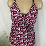 Speedo  Pink Black White Circle Print Tankini Swim Bikini Top 12 Photo 0