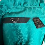 Blouse Green Leopard Print Tie Neck Ruched Elastic Waist Long Sleeves XXS Bright Photo 8