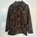 Free People Leopard Print Faux Fur Leather Trim Oversized Jacket Size XS Photo 3