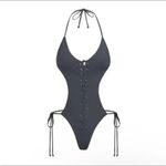 SKIMS  lace up monokini one piece swimsuit gunmetal 4X NWT! Photo 3