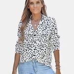 Cupshe Black White Spotted Blazer Long Sleeve Button Up Blouse Women's Size XS Photo 0