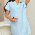 Cupshe  NWT blue white striped short sleeve‎ mini tunic dress S Photo 0
