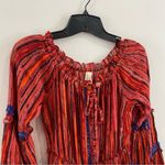 Raga  Red Burnt Orange Metallic Thread Boho Tiered Dress Festival Size XS Photo 3