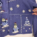 Croft & Barrow  Ramie Angora Snowman Embroidered Knit Cardigan Blue Sz Lg Holiday Photo 6