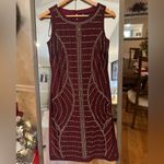 Leslie Fay Leslie Fay Burgundy Sheath Dress Women’s Sleeveless Studded Embellished Photo 8