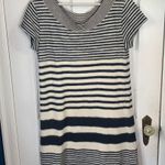 Anthropologie Mauve Haven Soft Knit Striped Navy White Shift Dress W-640 Size M Photo 0