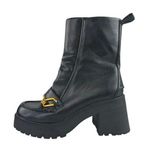Asos Rani Women's Black Leather Zip Chain Chunky Platform Block Heels Boots Sz 8 Photo 0