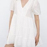 ZARA 100% Cotton Openwork Eyelet Embroidered V Neck Ruffle Dress Photo 1