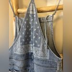 Easel Los Angeles Distressed Bandana Denim Overalls Small Blue Photo 4