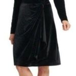 DKNY  Small Black Velour/Velvet Crewneck Twisted Front 3/4 Sleeve Cocktai… Photo 0