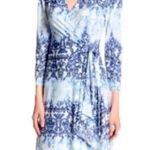 BCBGMAXAZRIA Y2K Adele Blue White Watercolor Paintbrush Wrap Dress Size Small S Photo 0