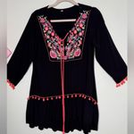 Embroidered Black Tassel Boho Pompoms Detail Mini Dress Womens Hippie Size M Size M Photo 1