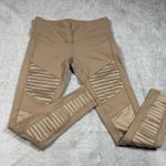Alo Yoga  Moto Leggings Sculpt High Waist Ribbed‎ Panels Athletic Tan Size S Photo 3
