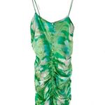 Ganni  Silk Stretch Satin Ruched Mini Dress Lily Green Size 34 or US XS NWT Photo 2