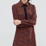Fashion Union Brown and Navy Blue Leopard Print Long Sleeve Dress Photo 0