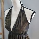 Gracia Fashion Gold Metallic Halter Swing Mini Dress Size M Photo 2