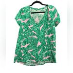 Lilly Pulitzer NEW! Medium Shirt Etta V-Neck Conch Shell Pink Let's Go Bananas Photo 0