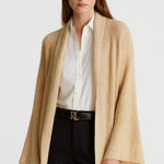 Ralph Lauren Lauren Linen Tan Open Knit Cardigan Flared Sleeves Size L Photo 0