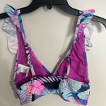 Island Soul  Women's Floral Print Ruffle Bikini Purple Small Top Medium Bottoms Photo 7